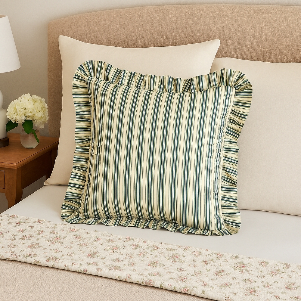 Waverly Williamsburg Garden Images III Striped Ruffled Euro Pillow Sham NWOT